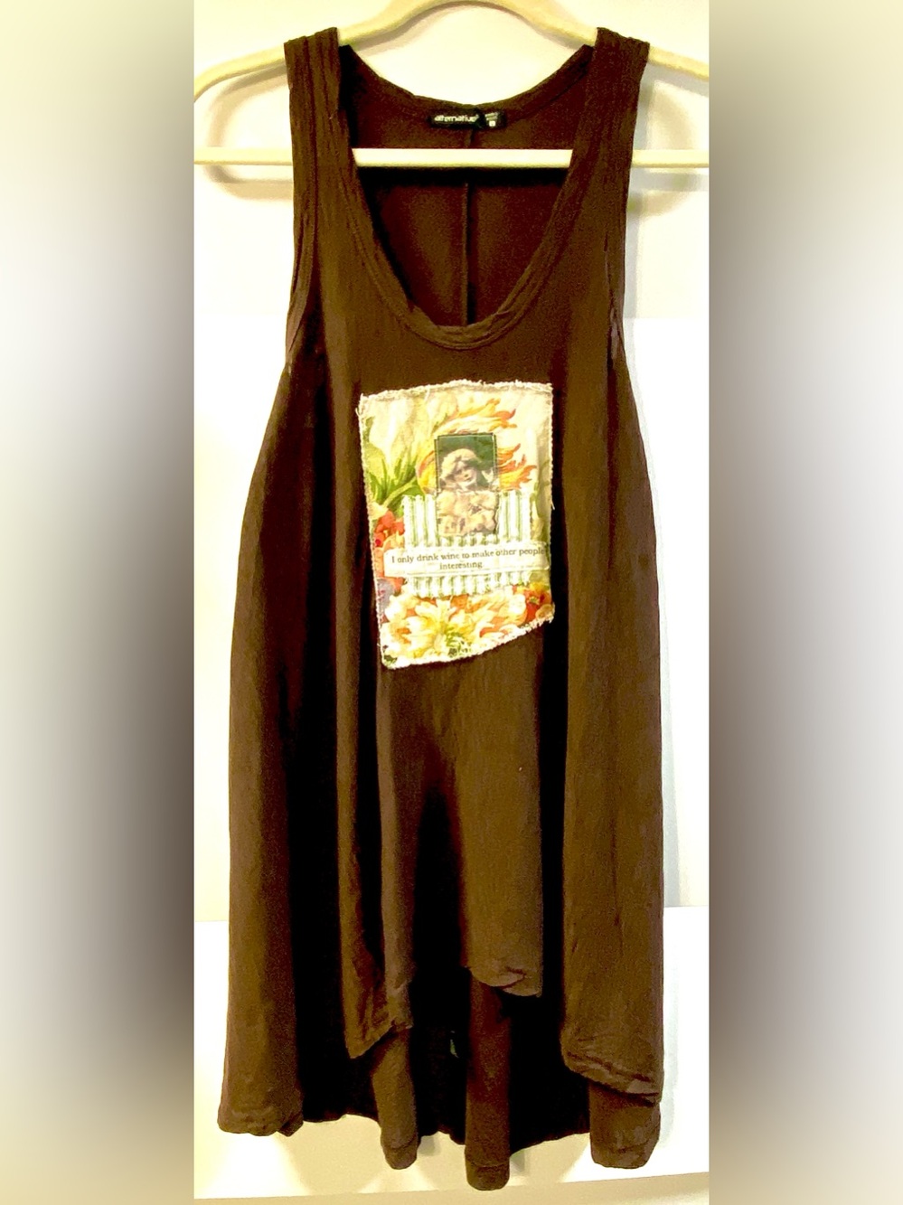 Alternative Apparel Chocolate Brown Tank Dress Or Tunic W/ Humorous Patch-Size L